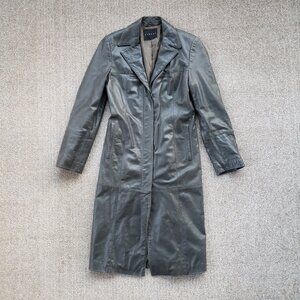 Sisley Vintage Longline Leather Trench Coat Women's 40 IT (4 US) Gunmetal